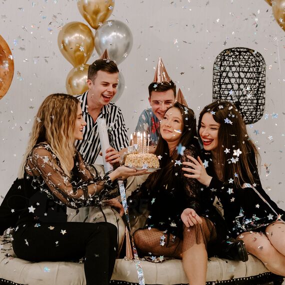 PrimePure Konfettikanone Silber Sterne Party Popper - 2 Stück - Konfetti Kanone Perfekt für Feier, Geburtstage, Karneval, Hochzeiten und Festliche Veranstaltungen