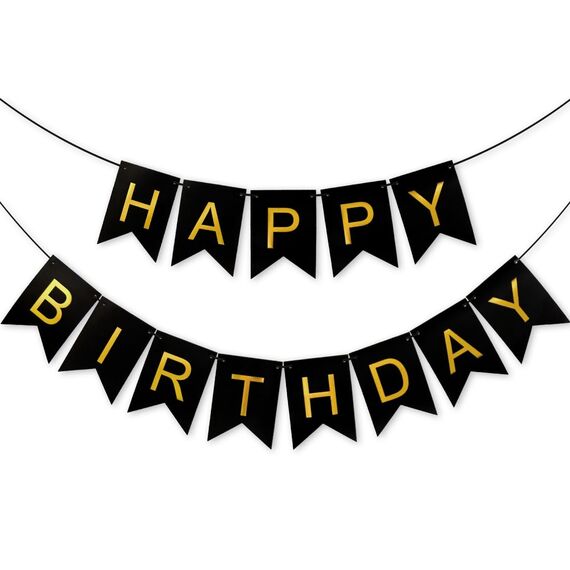 Happy Birthday Girlande Schwarz, Girlande Geburtstag 5 Meter, Happy Birthday Banner, Alles Gute Zum Geburtstag BannerSchild, GeburtstagDeko Zubehör Party Dekoration Banner für Erwachsene Kinder