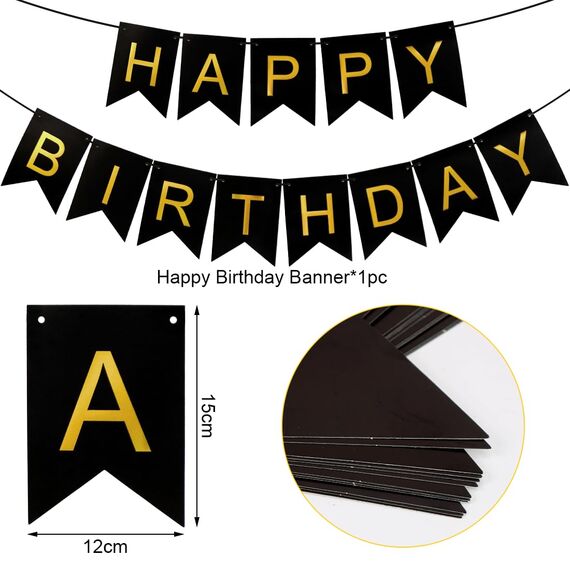 Happy Birthday Girlande Schwarz, Girlande Geburtstag 5 Meter, Happy Birthday Banner, Alles Gute Zum Geburtstag BannerSchild, GeburtstagDeko Zubehör Party Dekoration Banner für Erwachsene Kinder