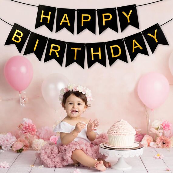 Happy Birthday Girlande Schwarz, Girlande Geburtstag 5 Meter, Happy Birthday Banner, Alles Gute Zum Geburtstag BannerSchild, GeburtstagDeko Zubehör Party Dekoration Banner für Erwachsene Kinder