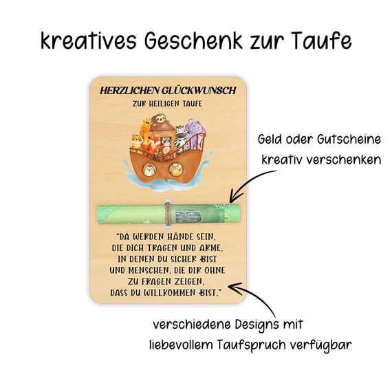 Geldgeschenke zur Taufe - Arche Noah Taufe Geschenk aus Holz - Originelle Taufgeschenke für Mädchen und Jungen - 14.5x10cm