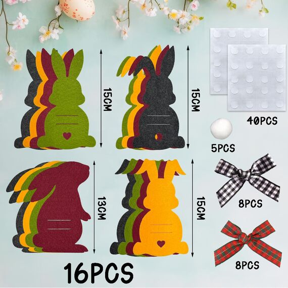 Geldgeschenk Ostern Verpackung Set mit 16 Bunte Osterhasen aus Filz, Lustige Ostergeschenke Erwachsene Kinder Teenager, Osterdeko zum Verschenken für Geld