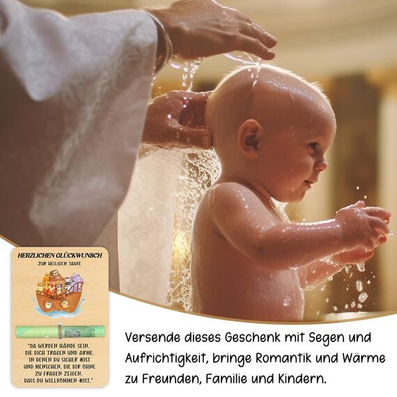 Geldgeschenke zur Taufe - Arche Noah Taufe Geschenk aus Holz - Originelle Taufgeschenke für Mädchen und Jungen - 14.5x10cm