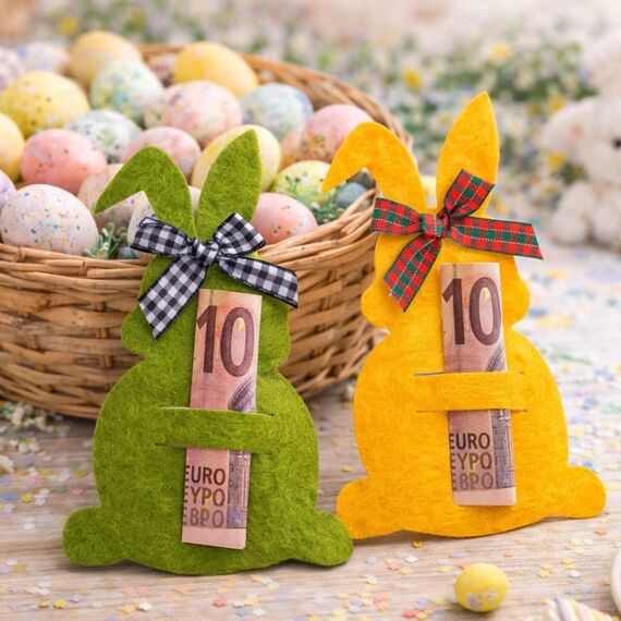 Geldgeschenk Ostern Verpackung Set mit 16 Bunte Osterhasen aus Filz, Lustige Ostergeschenke Erwachsene Kinder Teenager, Osterdeko zum Verschenken für Geld