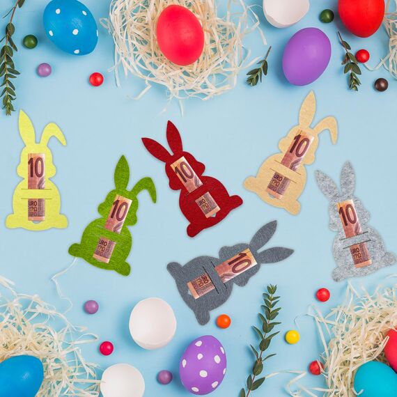 Ostern Geldgeschenke mit 12 Bunte Osterhasen aus Filz, Kleine Ostergeschenke Erwachsene Kinder, Lustige Osterdeko zum Verschenken für Geld