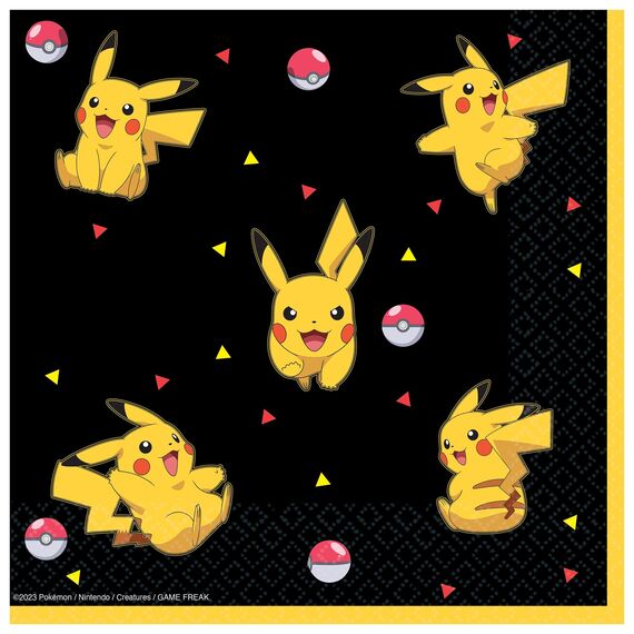 Amscan 9917107 Offiziell lizenzierte Pokémon-Servietten für Kindergeburtstag, 16 Stück, mehrfarbig