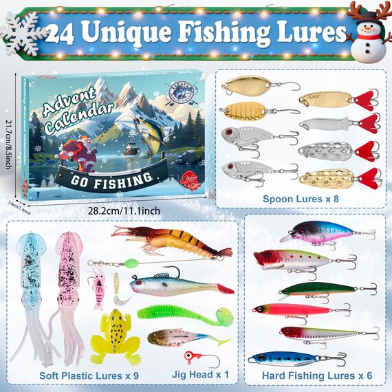 Angel Adventskalender 2025 Männer - 24 Türchen Premium Angelköder Set Angler, Vater, Opa, Bruder, Freund - Advent Calendar 2025 Fishing Lure