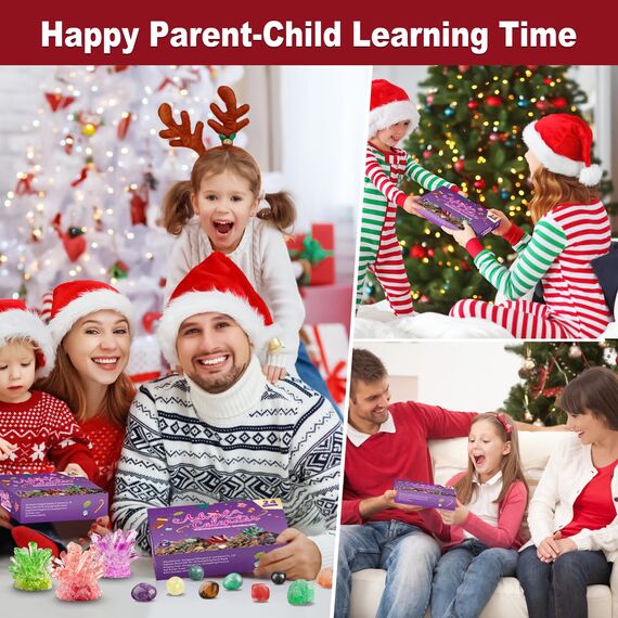 Adventskalender 2025 Edelstein- Kristalle Züchten für Kinder, 24 Tage Edelsteine Mineralien Weihnachtskalender Kristalle Züchten Weihnachts Countdown Kalender Advent Calendar für Jungen Mädchen