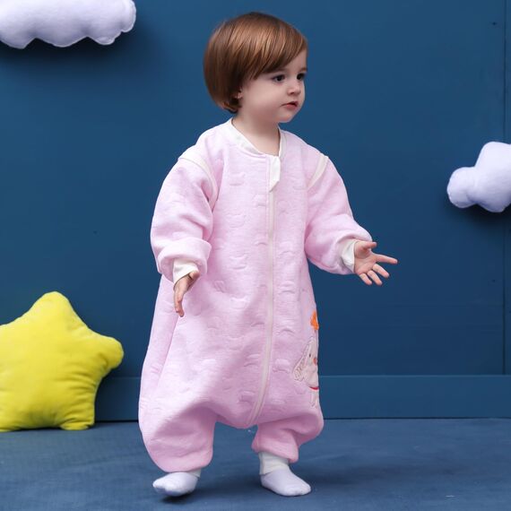 MIKAFEN Schläfsack Baby Langarm Winter kinderSchlafsack 2.0Tog,Hund Muster Baby Schlafsack mit Füßen Baumwolle Junge Mädchen Unisex ganzjahres Schlafanzug, Rosa Welpe,90/Baby Höhe 95-105cm