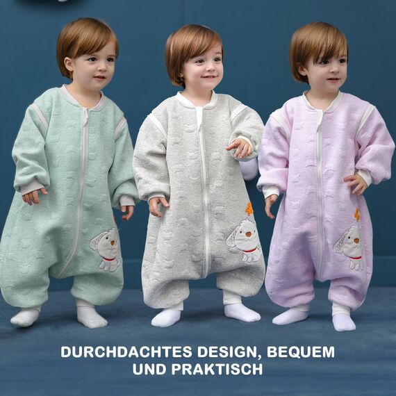 MIKAFEN Schläfsack Baby Langarm Winter kinderSchlafsack 2.0Tog,Hund Muster Baby Schlafsack mit Füßen Baumwolle Junge Mädchen Unisex ganzjahres Schlafanzug, Rosa Welpe,90/Baby Höhe 95-105cm