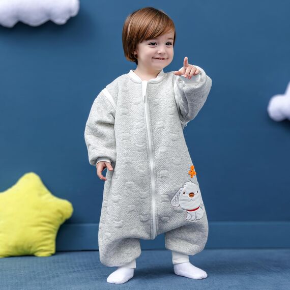 MIKAFEN Schläfsack Baby Langarm Winter kinderSchlafsack 2.0Tog,Hund Muster Baby Schlafsack mit Füßen Baumwolle Junge Mädchen Unisex ganzjahres Schlafanzug, Grauer Welpe,90/Baby Höhe 95-105cm