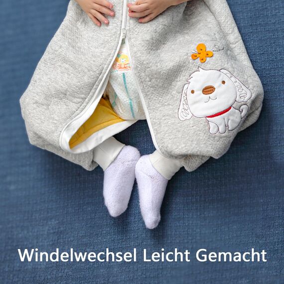 MIKAFEN Schläfsack Baby Langarm Winter kinderSchlafsack 2.0Tog,Hund Muster Baby Schlafsack mit Füßen Baumwolle Junge Mädchen Unisex ganzjahres Schlafanzug, Grauer Welpe,70/Baby Höhe 75-85cm