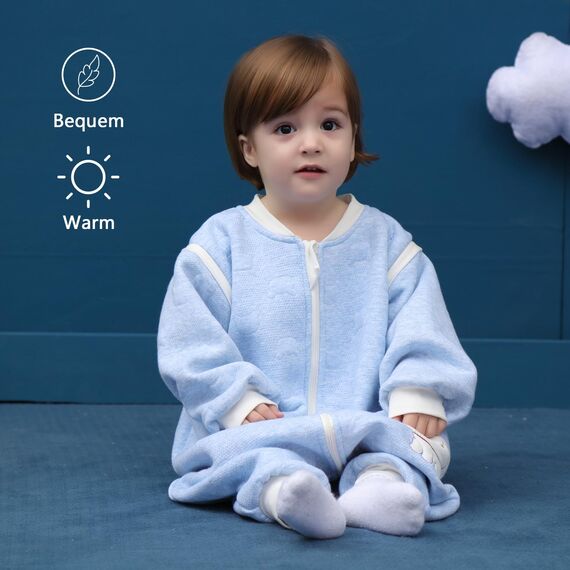 MIKAFEN Schläfsack Baby Langarm Winter kinderSchlafsack 2.0Tog,Hund Muster Baby Schlafsack mit Füßen Baumwolle Junge Mädchen Unisex ganzjahres Schlafanzug, Blauer Welpe,90/Baby Höhe 95-105cm