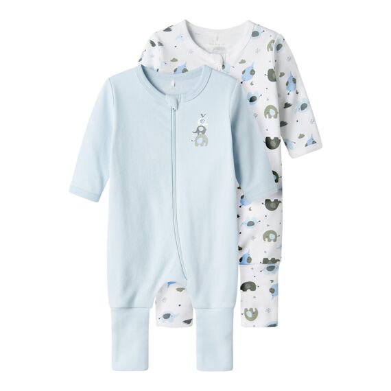 Name IT Baby - Jungen Nbmnightsuit 2p Zip Ff Elephant Noos Schlafanzug, Baby Blue, 74 EU