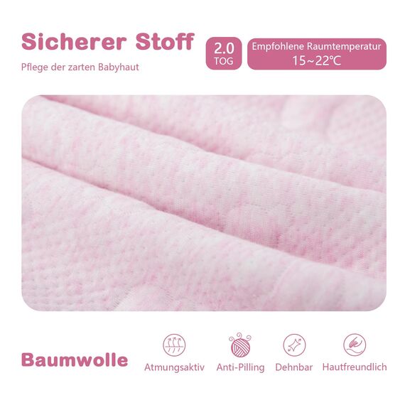 MIKAFEN Schläfsack Baby Langarm Winter kinderSchlafsack 2.0Tog,Hund Muster Baby Schlafsack mit Füßen Baumwolle Junge Mädchen Unisex ganzjahres Schlafanzug, Rosa Welpe,90/Baby Höhe 95-105cm