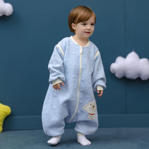 MIKAFEN Schläfsack Baby Langarm Winter kinderSchlafsack 2.0Tog,Hund Muster Baby Schlafsack mit Füßen Baumwolle Junge Mädchen Unisex ganzjahres Schlafanzug, Blauer Welpe,90/Baby Höhe 95-105cm