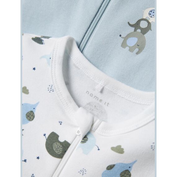 Name IT Baby - Jungen Nbmnightsuit 2p Zip Ff Elephant Noos Schlafanzug, Baby Blue, 56 EU