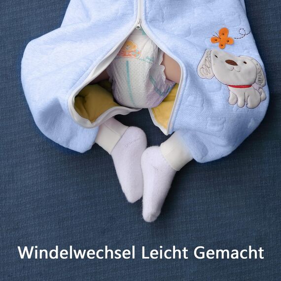 MIKAFEN Schläfsack Baby Langarm Winter kinderSchlafsack 2.0Tog,Hund Muster Baby Schlafsack mit Füßen Baumwolle Junge Mädchen Unisex ganzjahres Schlafanzug, Blauer Welpe,70/Baby Höhe 75-85cm