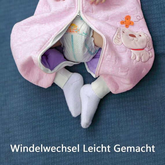 MIKAFEN Schläfsack Baby Langarm Winter kinderSchlafsack 2.0Tog,Hund Muster Baby Schlafsack mit Füßen Baumwolle Junge Mädchen Unisex ganzjahres Schlafanzug, Rosa Welpe,90/Baby Höhe 95-105cm