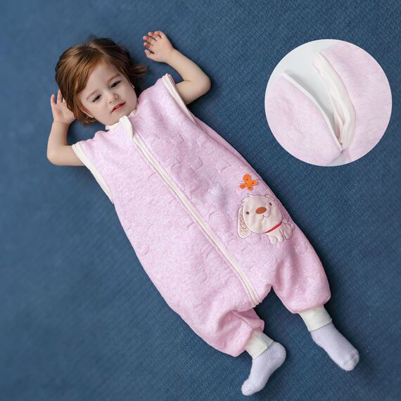 MIKAFEN Schläfsack Baby Langarm Winter kinderSchlafsack 2.0Tog,Hund Muster Baby Schlafsack mit Füßen Baumwolle Junge Mädchen Unisex ganzjahres Schlafanzug, Rosa Welpe,90/Baby Höhe 95-105cm