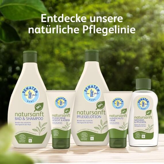 PENATEN natursanft Bad & Shampoo (395 ml), parfümfreie 2 in 1 Babypflege: Duschgel & Baby Shampoo ohne Tränen, Naturkosmetik mit Bio-Aloe Vera für sensible Babyhaut, vegan* (Packung mit 2)