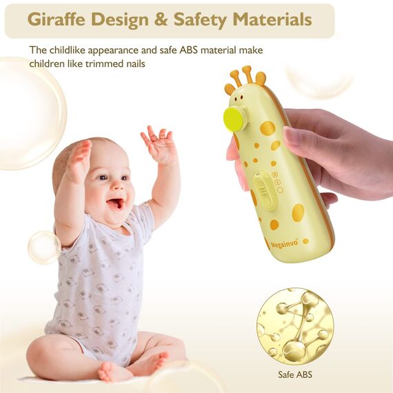 Elektrische Nagelfeile Baby Nagelpflegeset Elektrisch Nagelpflege Nail Trimmer Nagelschere Nageltrimmer Nail File Maniküre & Pediküre Set für Neugeborene Baby mit Licht, Gelb