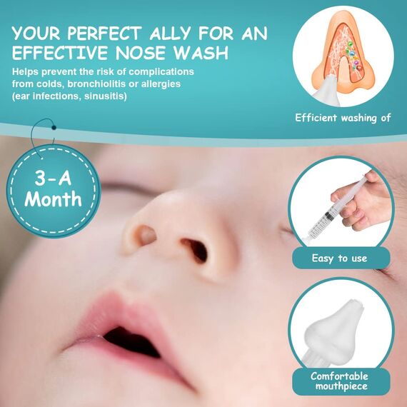Vicloon Nasenspüler, 4pcs Baby-Nasenspüler mit Silikon-Nasensaugspitze,Tragbares Säuglings-Nasenreinigungsspülgerät, Neti-Topf, 10-ml-Nasenspülset, Nasenwaschreiniger, Nasenspü