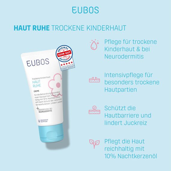 EUBOS HAUT RUHE | Creme | Beruhigende Pflege für empfindliche, trockene Kinder- und Babyhaut | Lindert Juckreiz und spendet Feuchtigkeit | Hautverträglichkeit dermatologisch bestätigt | 50ml