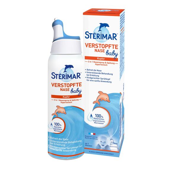 Stérimar Meerwasser Nasenspray, 100% natürliches Meerwasser, 2 in 1 Spray und Spülung, für Babys und Kinder ab 3 Monaten, 50 ml, 150 Sprühstöße