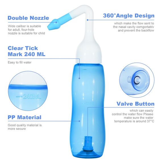 URAQT Nasendusche mit Salz, Neti Pot Sinus Spülung, Nasenspülkanne zur Nasenreinigung und Nasenspülung (240ml+40salz)