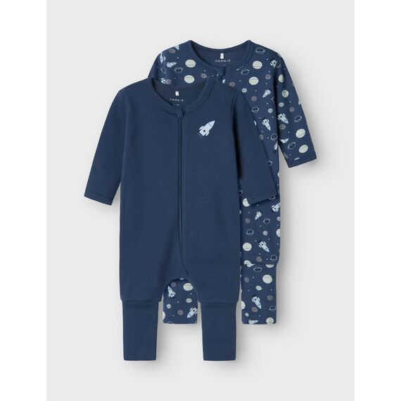 Name IT Baby - Jungen Nbmnightsuit 2p Zip Ff Dark Space Noos Schlafanzug, Dark Denim, 74 EU