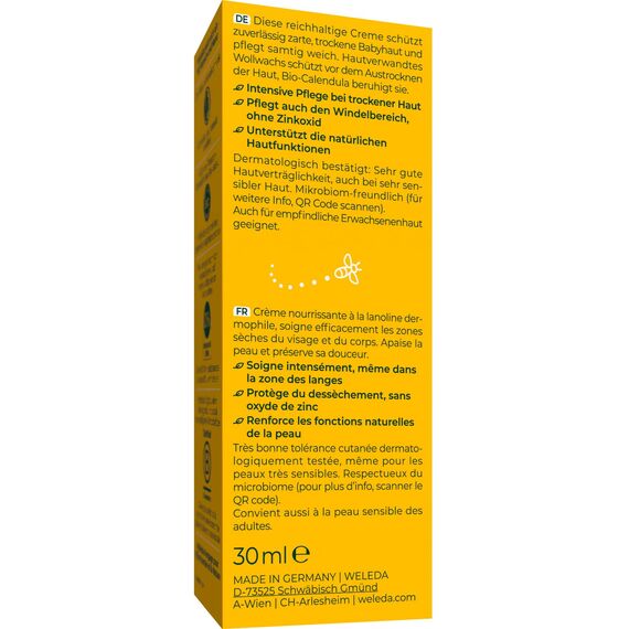 WELEDA Bio Baby Calendula Pflegecreme Körper & Gesicht 30ml - Naturkosmetik Gesichtscreme / Hautcreme mit Sesamöl & Lanolin zur Pflege trockener Haut. Babypflege Feuchtigkeitscreme für Babys & Kinder