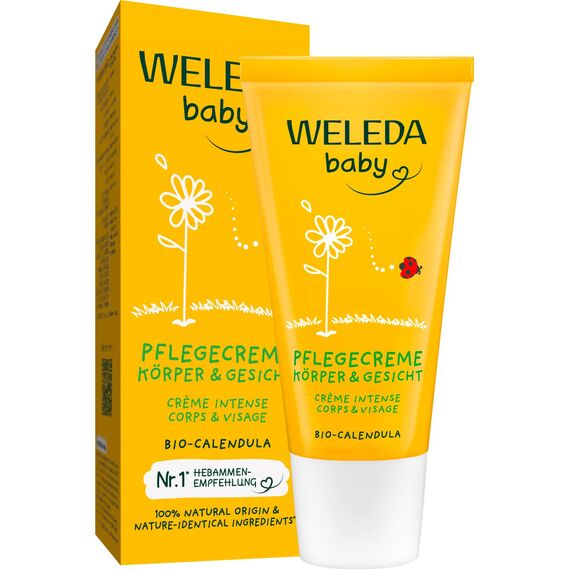 WELEDA Bio Baby Calendula Pflegecreme Körper & Gesicht 30ml - Naturkosmetik Gesichtscreme / Hautcreme mit Sesamöl & Lanolin zur Pflege trockener Haut. Babypflege Feuchtigkeitscreme für Babys & Kinder