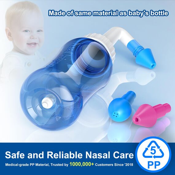 Nasendusche Set, Nasenspülkanne zur Nasenreinigung und Nasenspülung，BPA-frei, 300 ml, mit 30 Nasenwasch-Salzpaketen und Aufkleberthermometer
