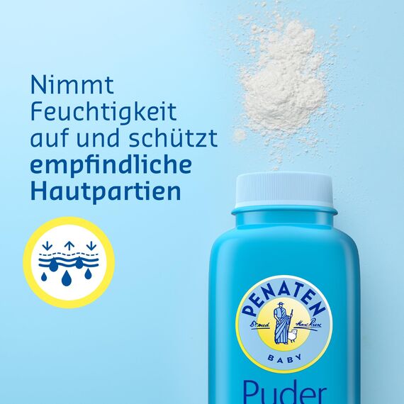 Penaten natürliches Baby Puder mit Aloe & Vitamin E, Puder auf Basis von Maisstärke, pflegt sanft Babyhaut, frisches und trockenes Hautgefühl
