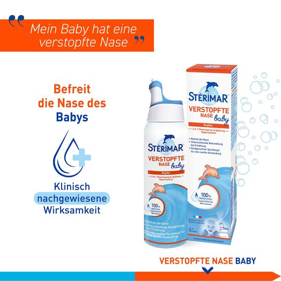 Stérimar Meerwasser Nasenspray, 100% natürliches Meerwasser, 2 in 1 Spray und Spülung, für Babys und Kinder ab 3 Monaten, 100 ml