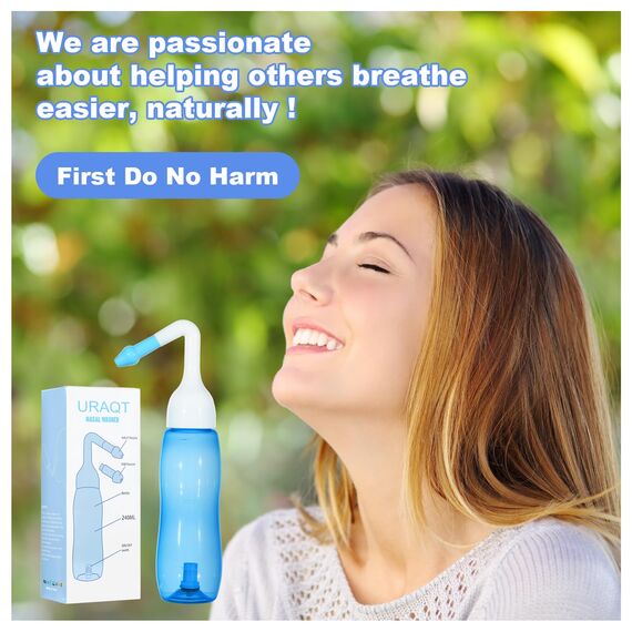 URAQT Nasendusche mit Salz, Neti Pot Sinus Spülung, Nasenspülkanne zur Nasenreinigung und Nasenspülung (240ml+40salz)