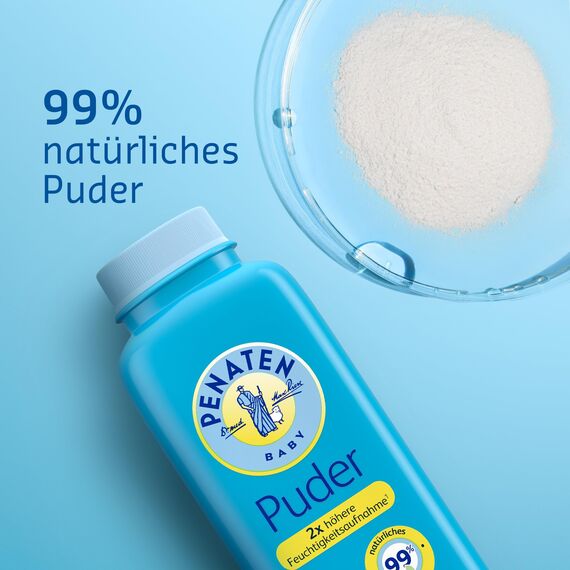 Penaten natürliches Baby Puder mit Aloe & Vitamin E, Puder auf Basis von Maisstärke, pflegt sanft Babyhaut, frisches und trockenes Hautgefühl