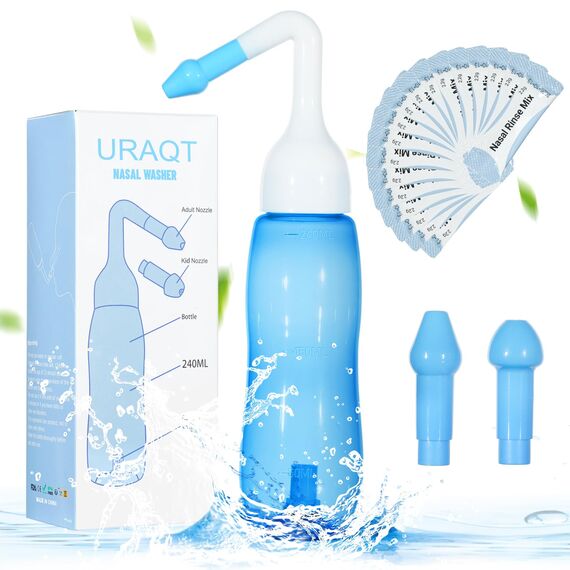 URAQT Nasendusche mit Salz, Neti Pot Sinus Spülung, Nasenspülkanne zur Nasenreinigung und Nasenspülung (240ml+40salz)