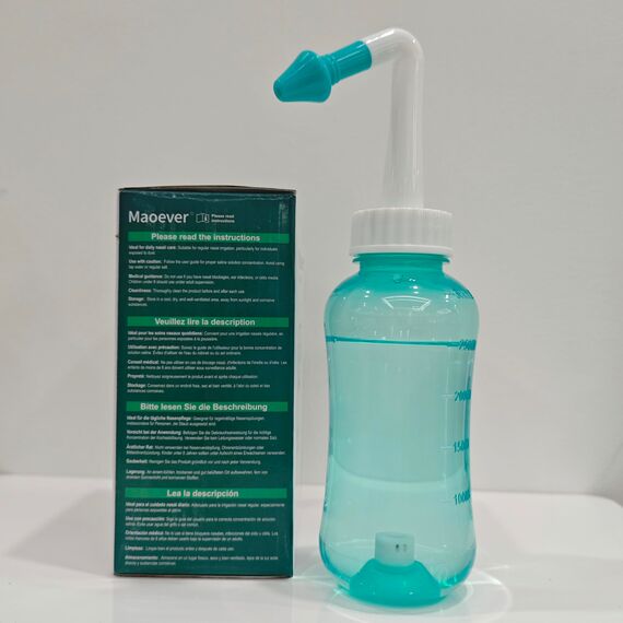 Nasendusche Set, Nasenspülkanne zur Nasenreinigung und Nasenspülung，BPA-frei, 300 ml, mit 30 Nasenwasch-Salzpaketen und Aufkleberthermometer(Grün)