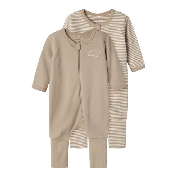 Name IT Unisex Baby Nbnnightsuit 2p Zip Ff Y/D Core 2 Noos Schlafanzug, Pure Cashmere, 104 EU