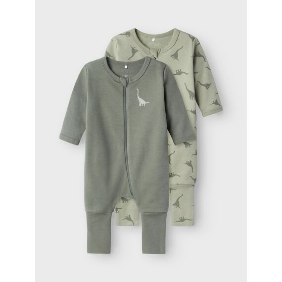 Name IT Baby - Jungen Nbmnightsuit 2p Zip Ff Green Dino Noos Schlafanzug, Agave Green, 62 EU