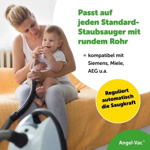 Angel-Vac® Nasensauger Baby [für Standard-Staubsauger] - Baby Nasenreiniger mit weichem Saugkopf für Kinder ab 0 Jahre - [klinisch getestet] - der Original Nasensauger für Staubsauger seit 30 Jahren