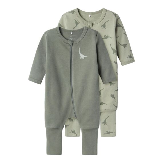 Name IT Baby - Jungen Nbmnightsuit 2p Zip Ff Green Dino Noos Schlafanzug, Agave Green, 92 EU