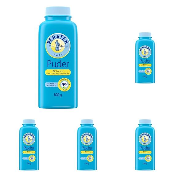 Penaten natürliches Baby Puder mit Aloe & VitaminE(1x 100g)- Schützt empfindliche Haut, nimmt Feuchtigkeit auf & hält die Haut trocken- Dermatologisch bestätigt-99% Inhaltsstoffe natürlichen Ursprungs