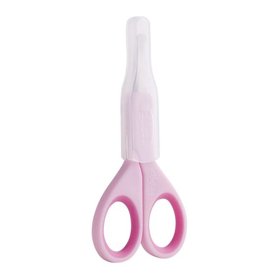 Chicco Nagelschere für Babys und Kinder, Edelstahl-Babyschere mit gebogenen Klingen und abgerundeten Spitzen, Schutzhülle, rutschfester Gummigriff - Babyzubehör für Neugeborene ab 0 Monaten, Rosa, 1 Stück (1er Pack)