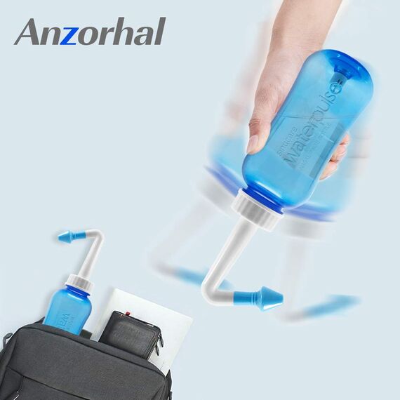 Anzorhal Nasendusche mit Salz,ForeverCover Neti Pot zum Spülen der Nase, 300 ml Neti Pot Sinus Spülung mit Beutel Nasenspülsalz und Thermometer-Aufkleber, Neti Pot Kit für Erwachsene & Kinder (30
