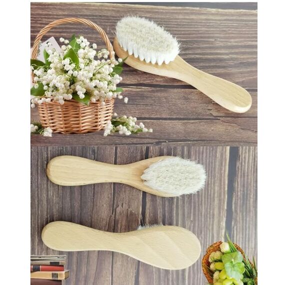 Molylove Baby-Haarbürste mit Holzgriff und superweichen Borsten Natur-Pur