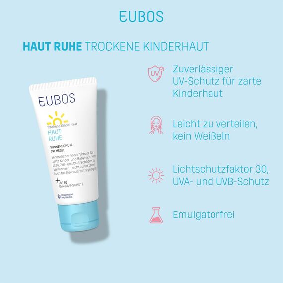EUBOS HAUT RUHE | Sonnenschutz CremeGel | LSF 30 | Verlässlicher UV-Schutz für empfindliche und trockene Kinder- und Babyhaut | Sehr gut verteilbar, ohne Weißeln | 50ml