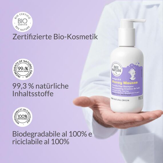 Bee Nature - Baby Shampoo Bio - Honig Mousse - Milchschorf Behandlung - Tränenfrei - Geeignet für Neugeborene, Kinder, Erwachsene mit Trockener, Empfindlicher, Ekzem, Juckende Kopfhaut- 400ml(2*200ml)